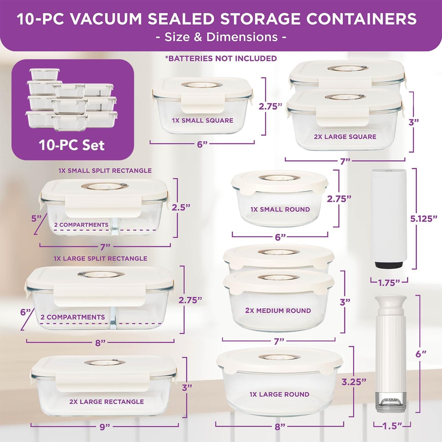 HOLDN’ STORAGE Vacuum Food Storage Containers, Set of 10 Glass Containers with Electronic & Manual Pump - Keep Food Fresh Longer, BPA-Free Glass, Leak-Proof, Ideal for Meal Prep, Marinating