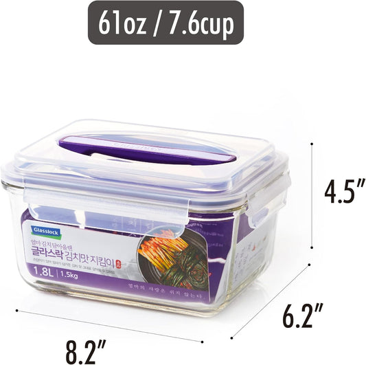 GLASSLOCK 61 Oz Glass Food Storage set of 2 – Large Capacity, Airtight & Leak-Proof, BPA Free Lid with Carry Handle, Microwave, Dishwasher, Fridge & Freezer Safe, Marinating, Sauce, Fruit Storage