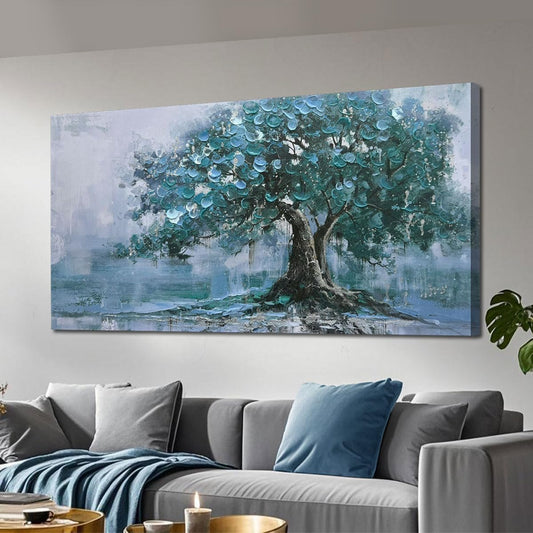 Ardemy Tree Canvas Wall Art for Living Room Large Teal Tree of Life Bedroom Pictures Paintings Wall Decor Artwork for Walls Home Office Dining Room Kitchen, 48"x24"