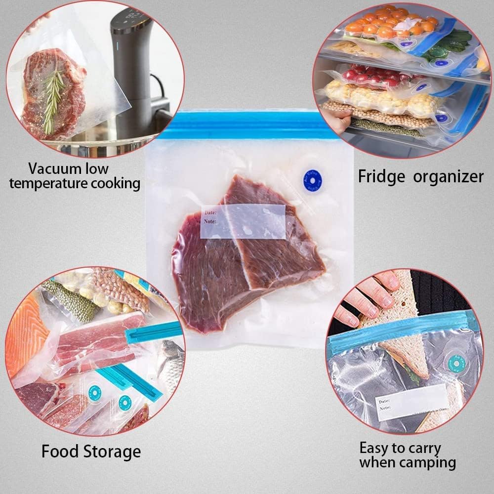 Sous Vide Bags-30pcs Reusable Vacuum Food Storage Bags, with 3 Sizes Vacuum Food Bags,1 Hand Pump,3 Sealing Clips for Food Storage and Sous Vide Cooking