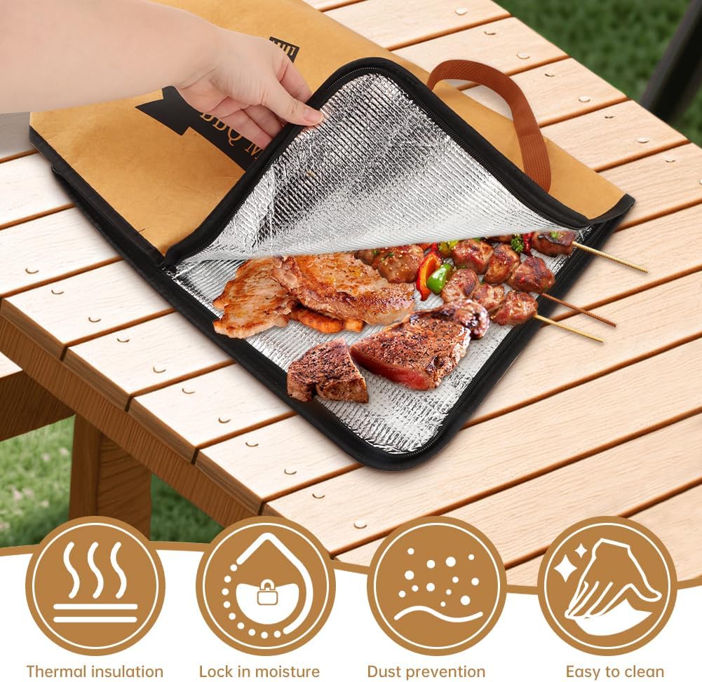 BBQ Blanket for Resting Meat, 21 inch Reusable Smoker Grilling Meat Resting Bag with Zippers, BBQ Accessories for Large Brisket/Beef/Turkey, Gifts for Men(Include 50 Deli Paper)
