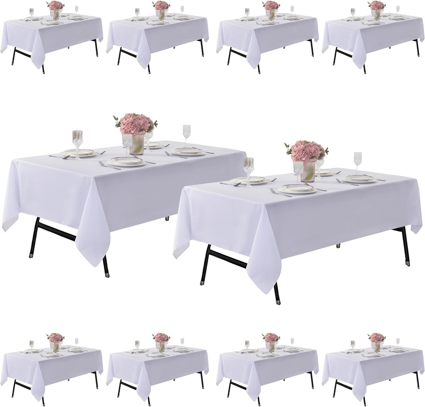 10-Pack 60x60 inch White Table Cloths, Solid Stain and Wrinkle Resistant Tablecloth, Premium Plain Weave Polyester Fabric Rectangle Table Linen Covers for Hotel, Banquet