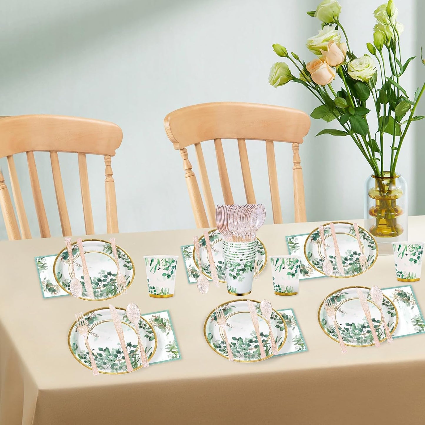 350 Pcs Sage Green Plates and Napkins Party Supplies Serve 50 Sage Green Baby Shower Decorations Eucalyptus Paper Plates and Cups And Napkins Sets for Boho Birthday Wedding Baptism Bridal