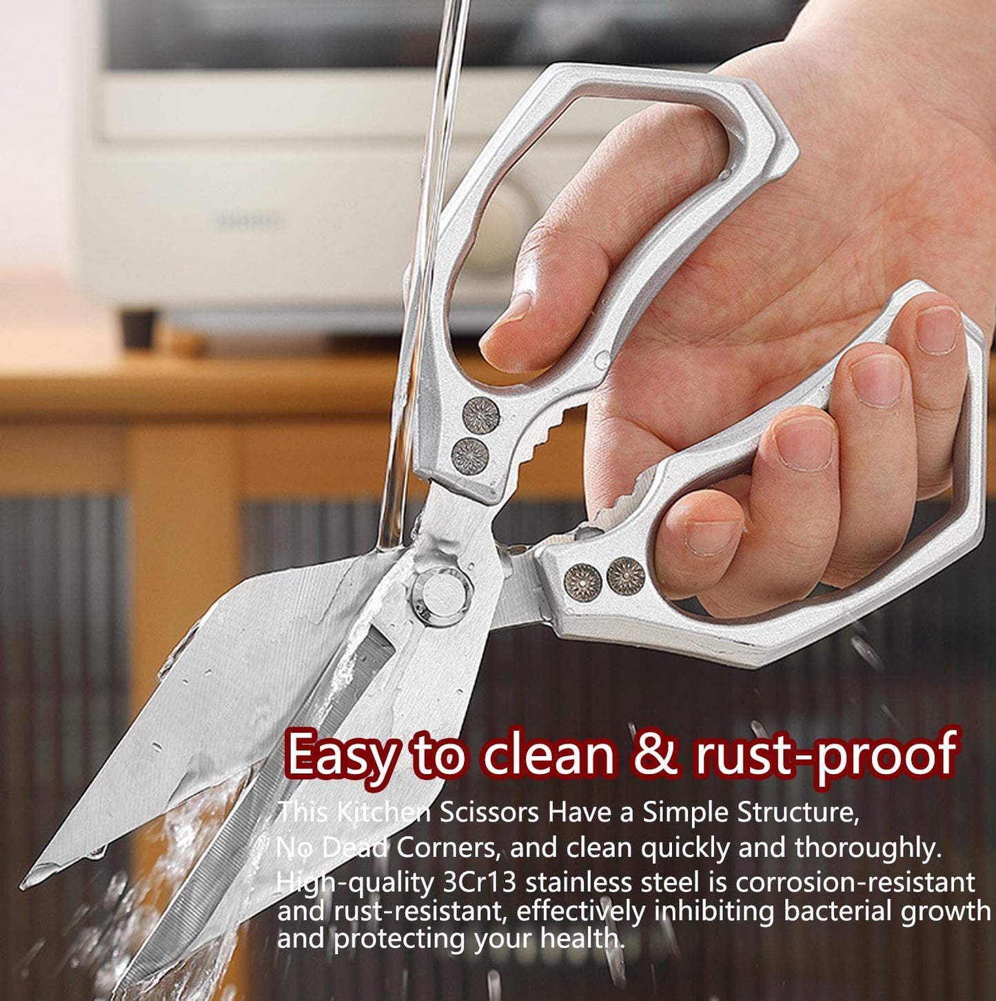 Multifunctional Heavy-Duty Kitchen Shears, Poultry Shears with Ergonomic Handle, High-Carbon Steel Culinary Shears for Chicken, Meat, Seafood, Bone Cutting, Dishwasher Safe (Silver)