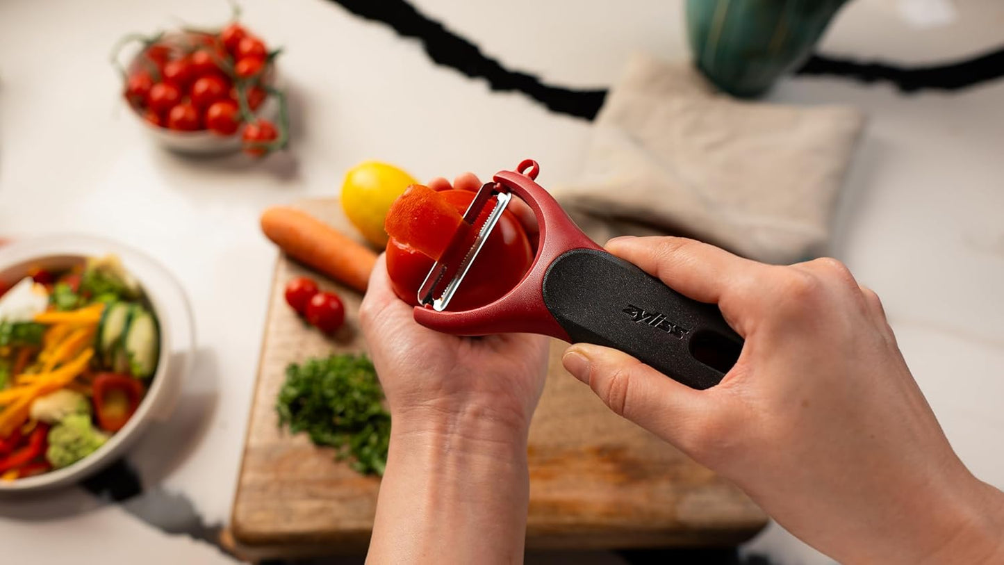 Zyliss Soft Skin Y Peeler – Ultra-Sharp Stainless Steel Blade for Tomatoes, Peaches & Soft Fruits – Ergonomic Wheatstraw Handle – Built-in Eye Cutter & Safety Cover – Dishwasher Safe