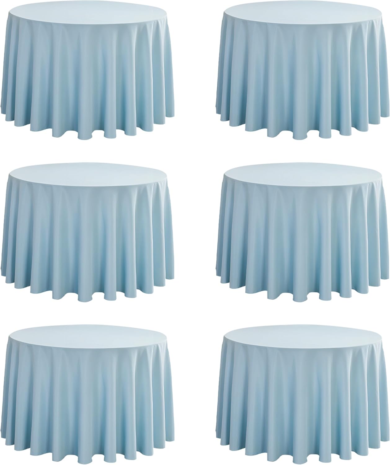 6-Pack Round 120-inch Dusty Blue Table Cloths, Solid Stain and Wrinkle Resistant Circular Tablecloth, Premium Plain Weave Polyester Fabric Table Linen Covers for Hotel, Banquet