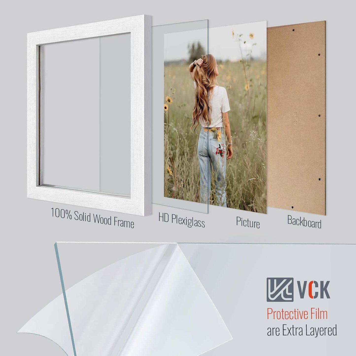 VCK 8x10 Picture Frames Set of 5, White Solid Wood Photo Frame, Table Display or Wall Hanging