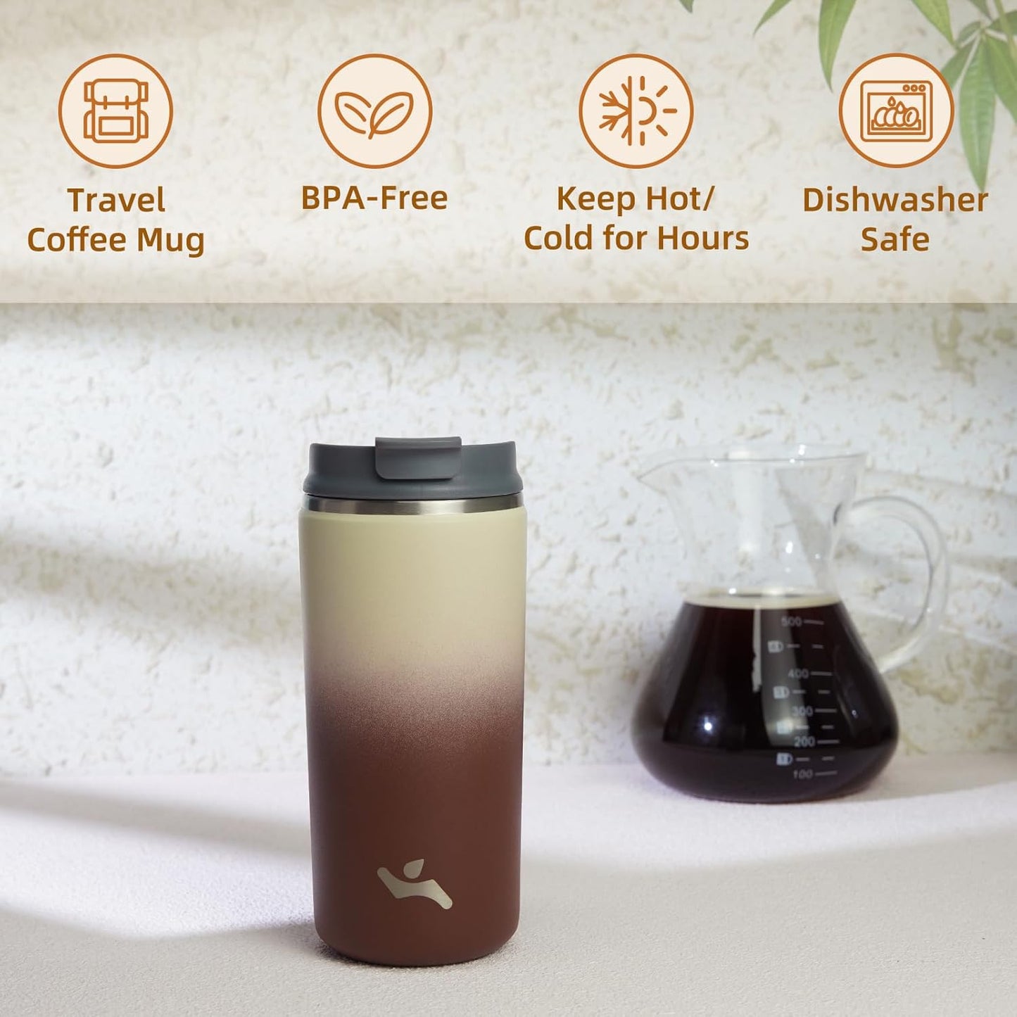 Tumbler with Lid, 12 oz Travel Coffee Mug Double Wall Vacuum Stainless Steel Thermal Metal Cup Insulated Water Bottle,Latte