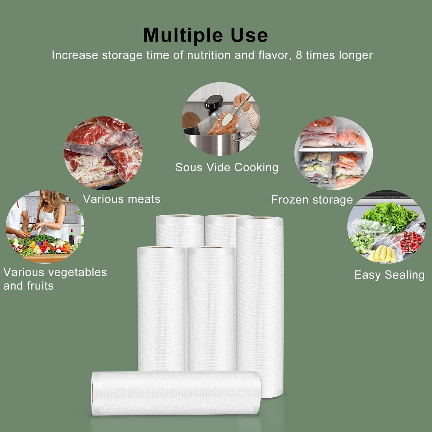 Premium Vacuum Sealer Bags, 3 Rolls 8" x 16.4' & 3 Rolls 11" x 16.4', Commercial Grade BPA-Free Heavy-Duty Food Vacuum Sealer Saver Rolls for Sous Vide or Meal Prep, Freezer Storage, Fits All Sealers