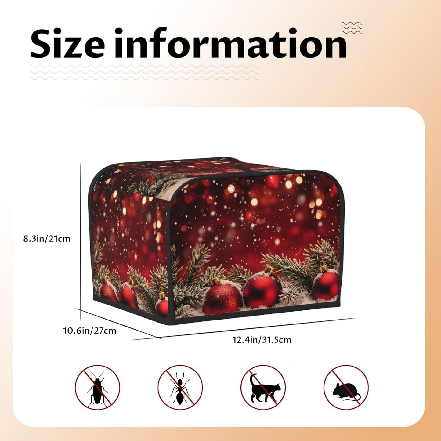 Toaster Cover 4 Slice Red Christmas Ball Glitter Kitchen Small Appliance Covers with Pockets Dust and Fingerprint Protection