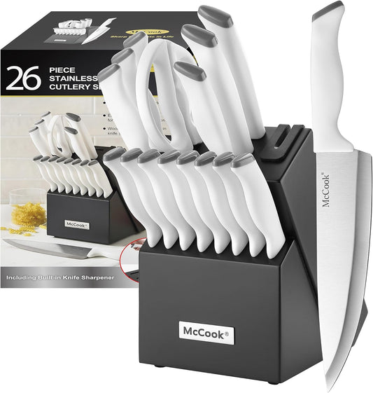 McCook® Knife Sets, German Stainless Steel Kitchen Knife Block Sets with Built-in Sharpener