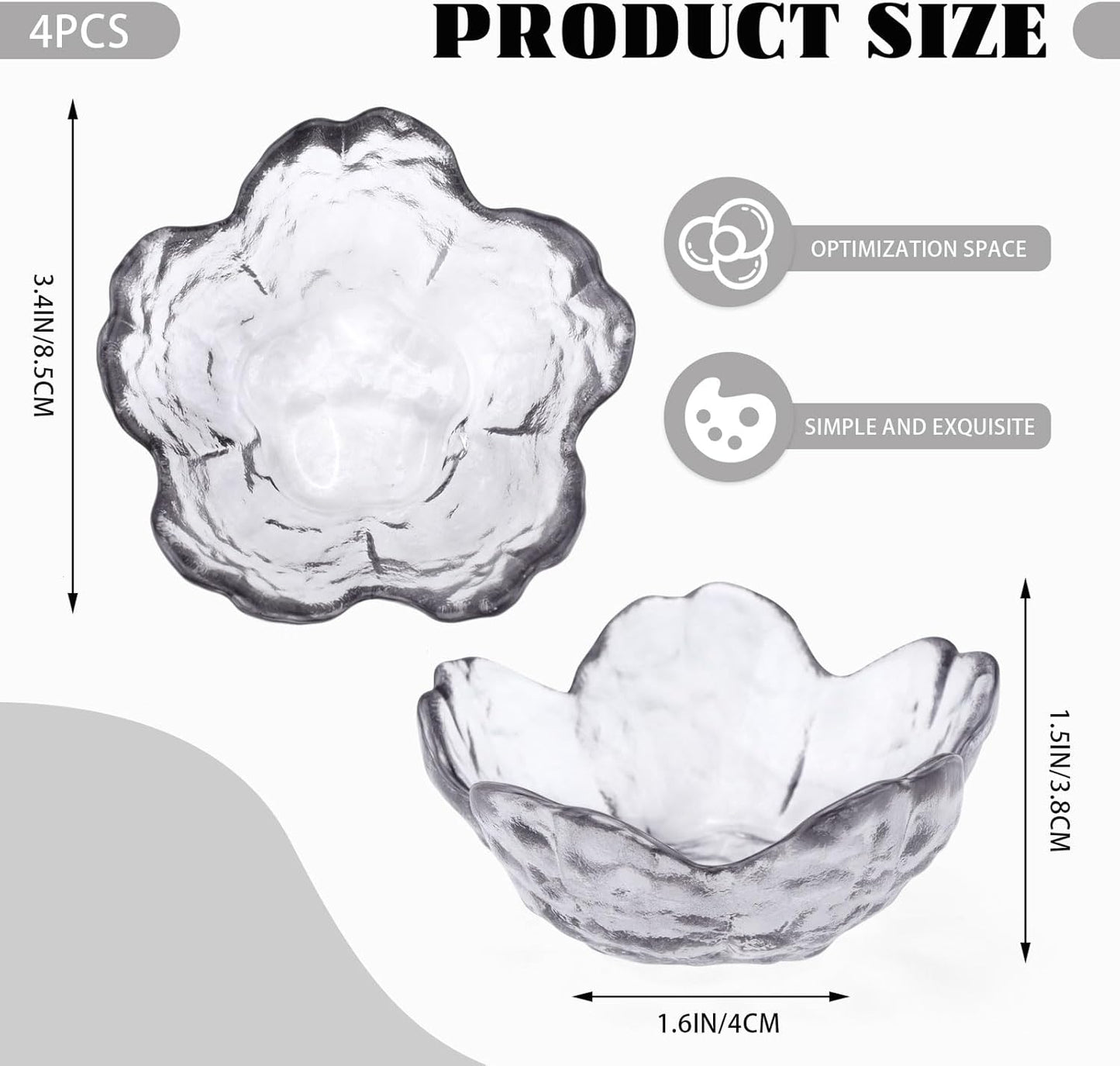 4 Pack Ring Dish Jewelry Tray, Small Glass Trinket Dish, Decorative Aesthetic Ring Holder Plate Bowl for Women Earring Bracelet for Vanity Nightstand (Crystal Grey)