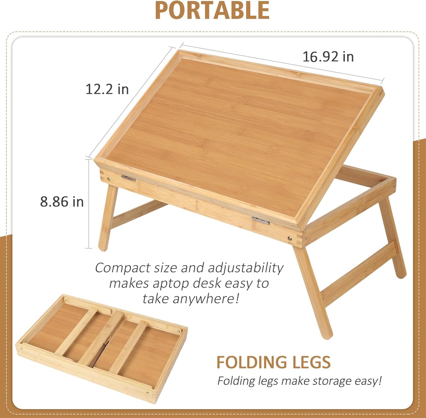 Bed Tray Breakfast Food Tray with Folding Legs Kitchen Serving Tray for Lap Desks Notebook Computer Sofa Platters TV Snack Tray(Beige, Large)