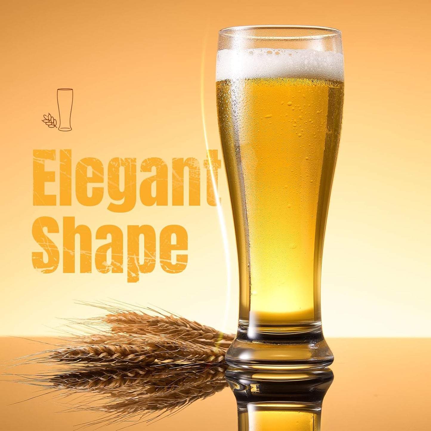 Beer Glasses Set of 4, 14 oz Pilsner Beer Pint Glasses, Classics Craft Wheat Beer Glasses Drinking Set, Beer Mug Glassware Gift for Men