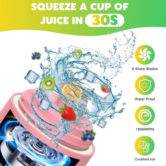 Portable Blender Personal Juicer for Shakes and Smoothies - 20 OZ Electric Protein Shaker Bottle with Insulated Sleeve, Travel Lid, USB-C Rechargeable - Mini Small Blender Cup for Kitchen, Office, Gym