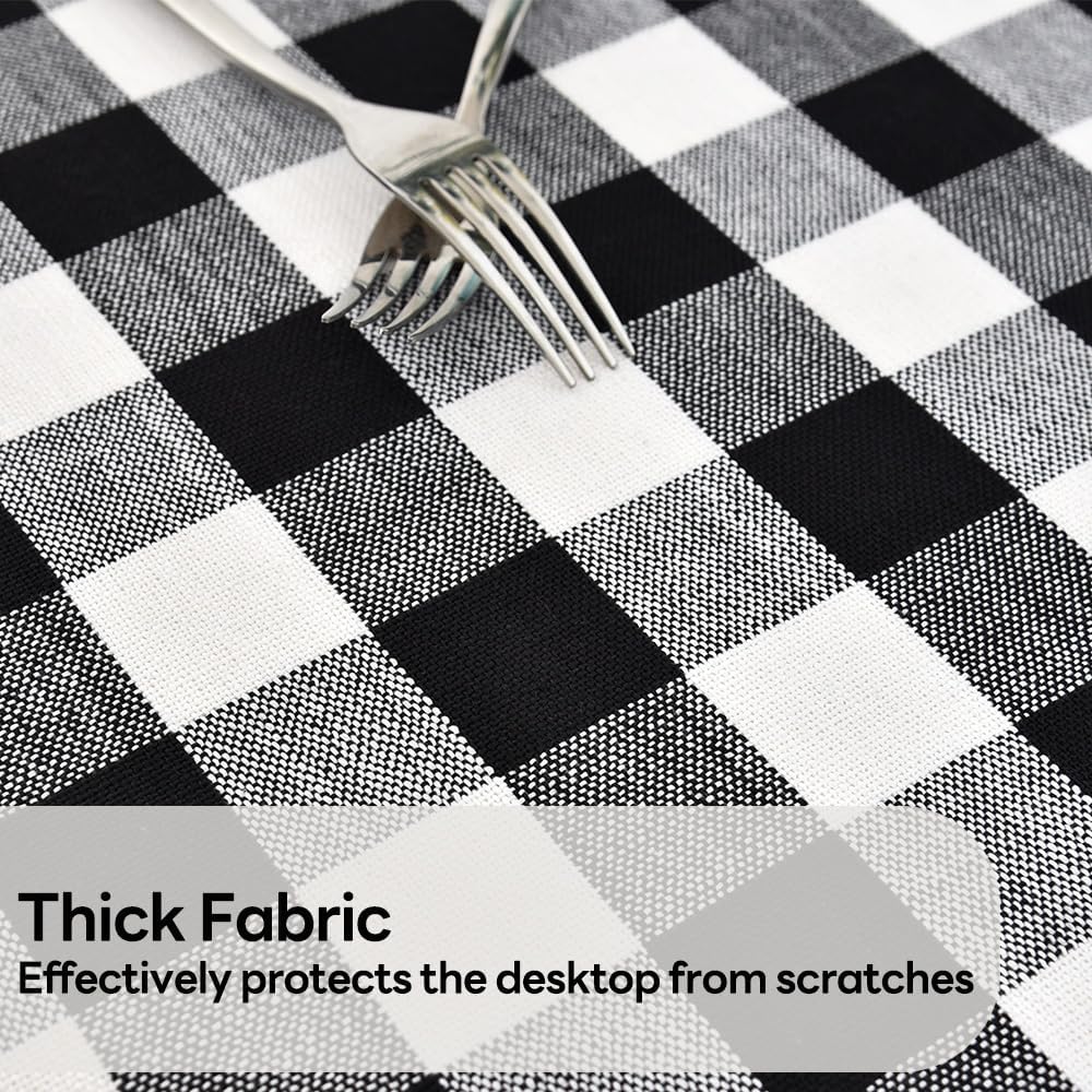 Gingham Round Tablecloth Table Cloth Heavy Duty Cotton Checkered Table Cloth Round Cover for Dining Room (R-Black, 53 inch Diameter)