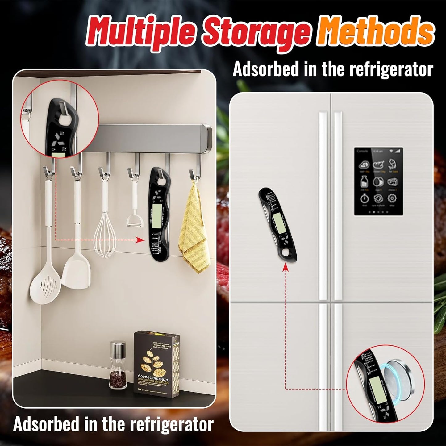 Meat Thermometer, IP67 Waterproof Digital Meat Thermometer with Backlight, Hold Function & Magnet for Grill, BBQ, Candy, Beef,Turkey，Gadgets Essentials BBQ Accessories,Mens Stocking Stuffers