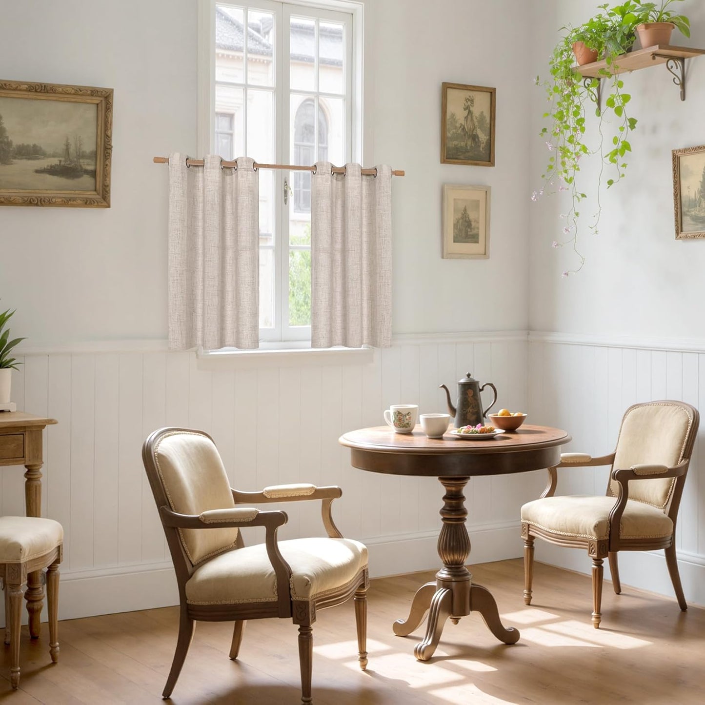 YoungsTex Linen Cafe Curtains 36 Inch Length with Grommet, Half Window Drapes Light Filtering Semi Sheer for Kitchen Bathroom Small Window, 2 Panels, 34 X 36 Inch