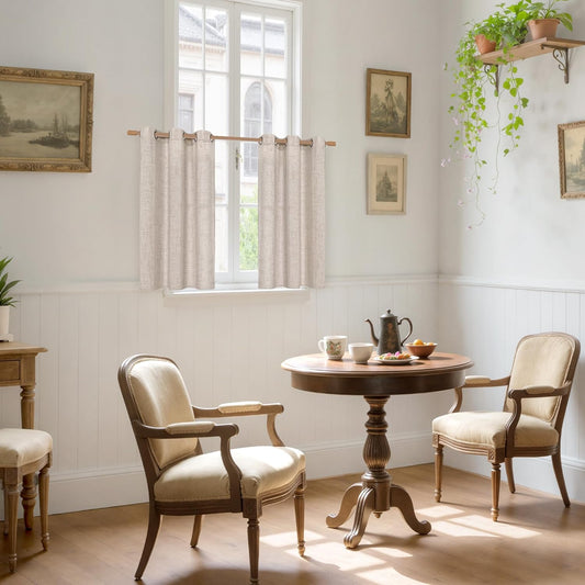 YoungsTex Linen Cafe Curtains 36 Inch Length with Grommet, Half Window Drapes Light Filtering Semi Sheer for Kitchen Bathroom Small Window, 2 Panels, 34 X 36 Inch