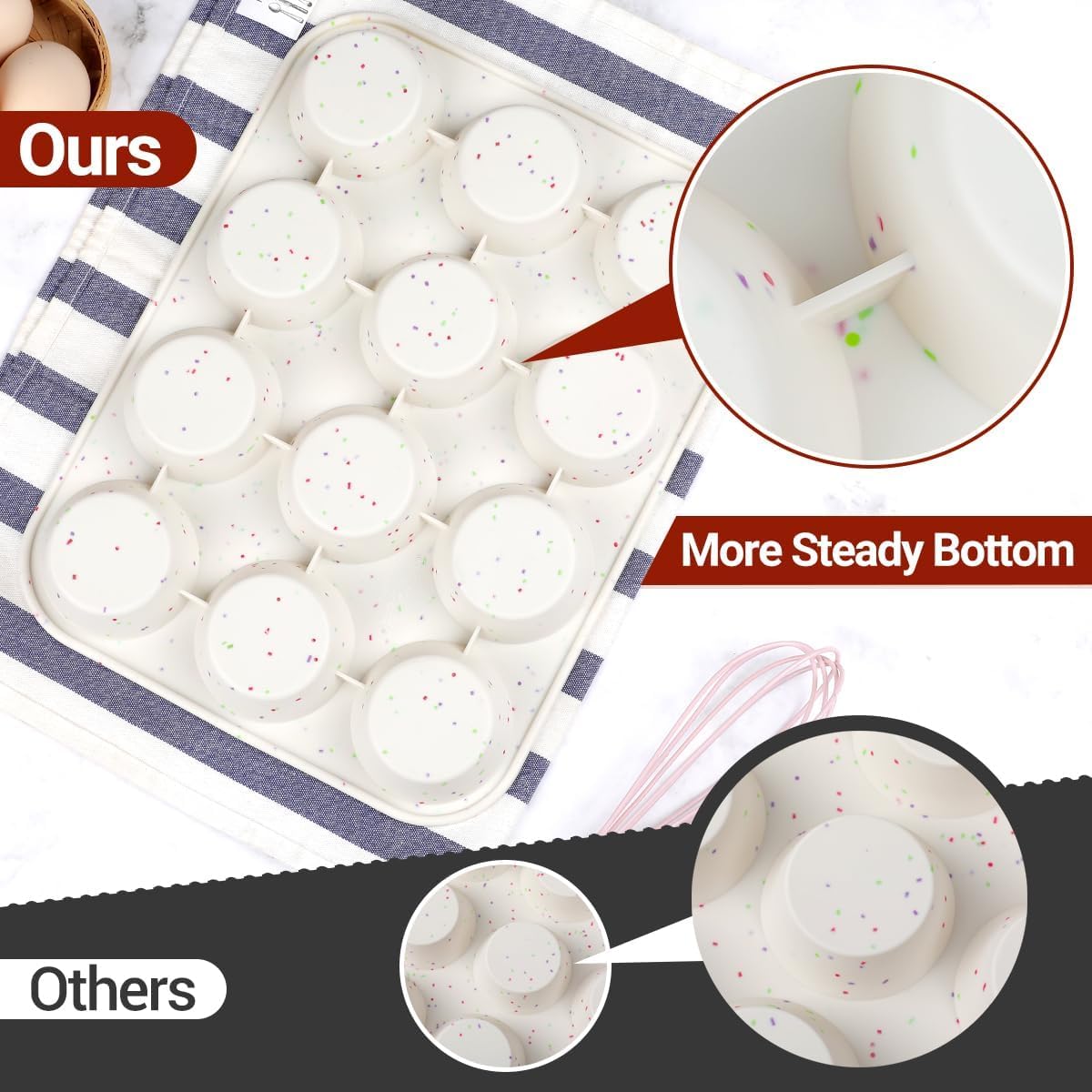 CAKETIME Silicone Muffin Pan, Regular Size Muffin Pan for Baking 12 Cups Non Stick Silicone Cupcake Pan 1 Pack Confetti