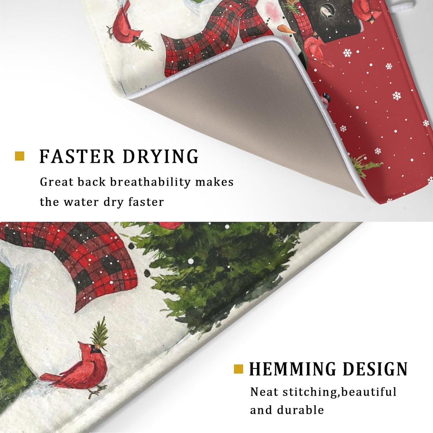 Christmas Tree Snowman Dish Drying Mats for Kitchen Counter 18×24 Inch Bird Snowflake Large Microfiber Drying Mat Kitchen Accessories Dish Rack Mat Drainer Pad Washable Absorbent