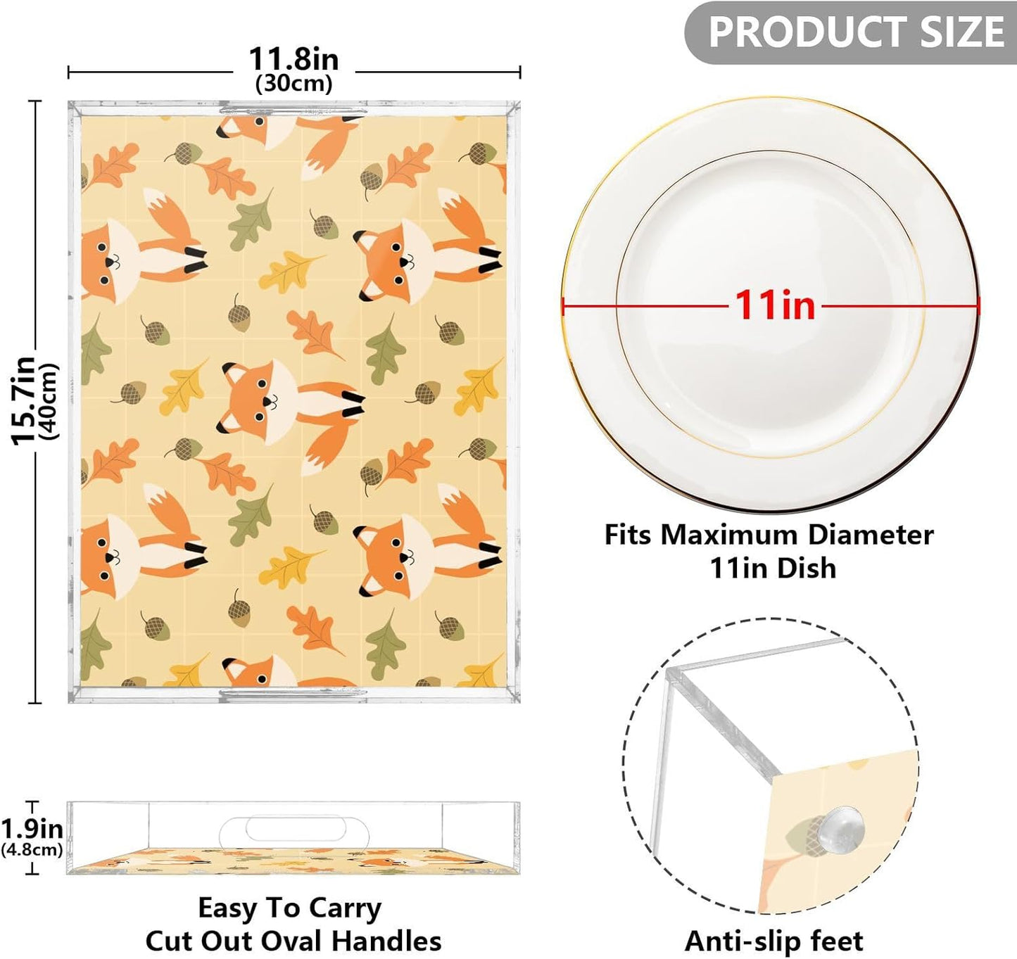 Acrylic Serving Tray with Handles Spill Proof Kitchen Storage Tray Clear Decorative Tray Makeup Drawer Organizer Storage Tray for Bathroom Living Room Ottoman 15.7x11.8Inches