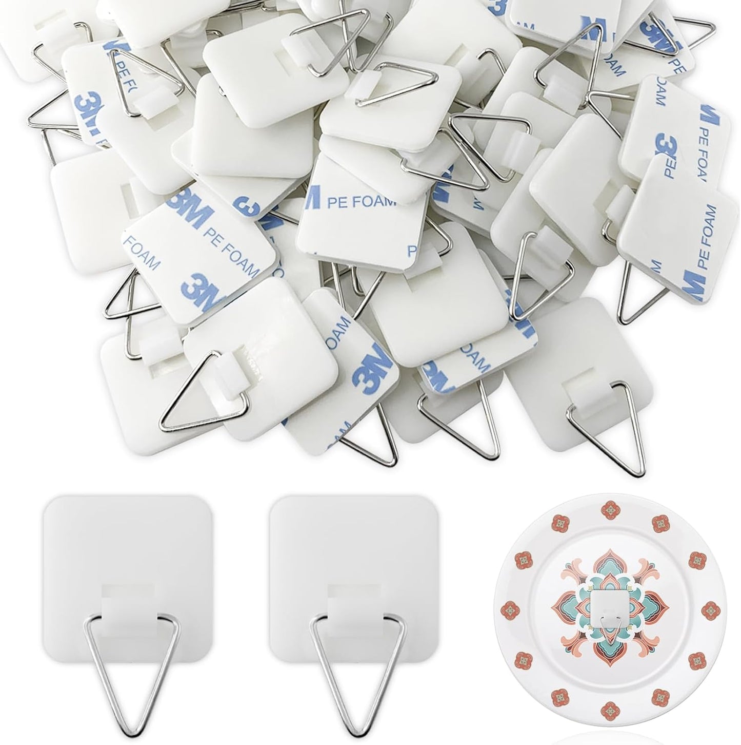 54 PCS Plate Hangers for The Wall, 0.8 Inch Mini Adhesive Vertical Plate Holders, Invisible Plate Hanger, Wall Hanging Hooks for Decorative Plates Pictures (Large Square)