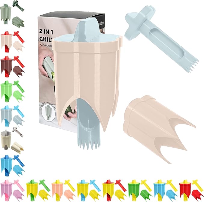 Pepper Corer, 2 in 1 Red Bell Pepper Seed Corer Remover Tool, Fruit & Vegetable Corers Quick Cave Tools for Jalapeno Cutter Deseeder, Pink Blue