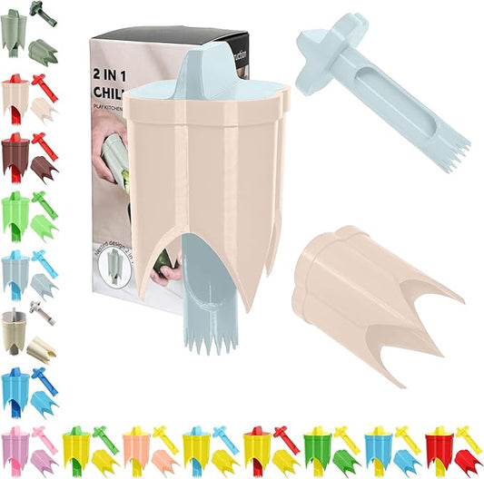 Pepper Corer, 2 in 1 Red Bell Pepper Seed Corer Remover Tool, Fruit & Vegetable Corers Quick Cave Tools for Jalapeno Cutter Deseeder, Pink Blue