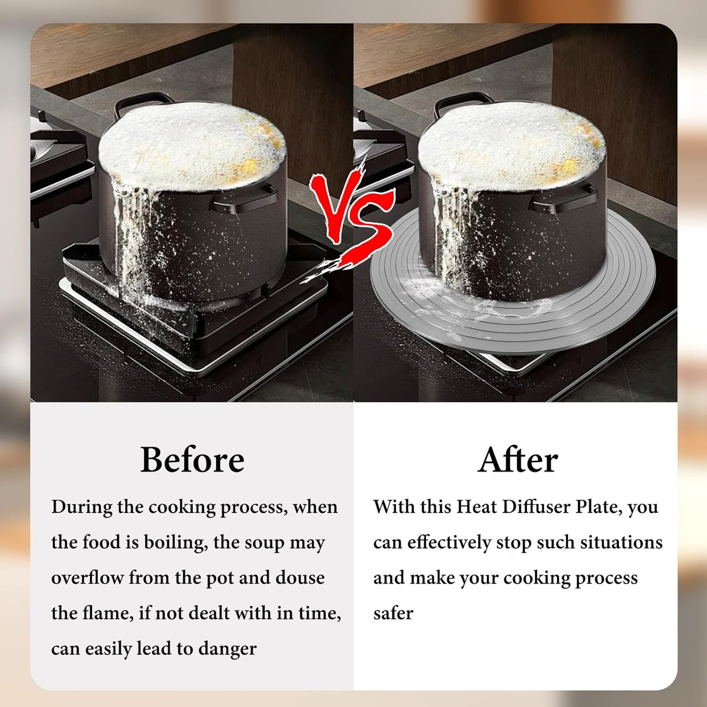 2 Pack Gas Stove Heat Diffuser Plate, Round Fast Defrosting Tray Aluminum Non-Stick Coating Cookware Simmering Thawing Plate Conduction Multifunctional, Flame Guard Protection Stovetop (9.3'' & 11'')