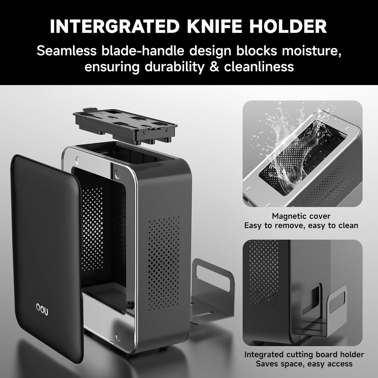 OOU Knife Set with Block and Sharpener,9 Pcs High Carbon German Steel Knife Block Set, Dishwasher Safe Knife Set with Upgrade Ventilated Block & Built-in Cutting Board Organizer, Anti-Rust