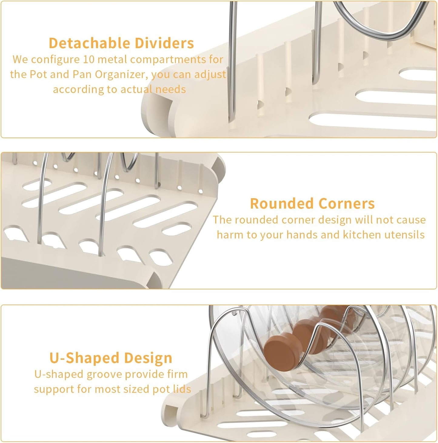 Pots and Pans Organizer Under Cabinet,Expandable Pot Lid Holder with 10 Adjustable Dividers,Pot Rack,Kitchen Pantry Countertop Storage for Bakeware, Cutting Boards, Frying, Lid, Cookware,Dishes