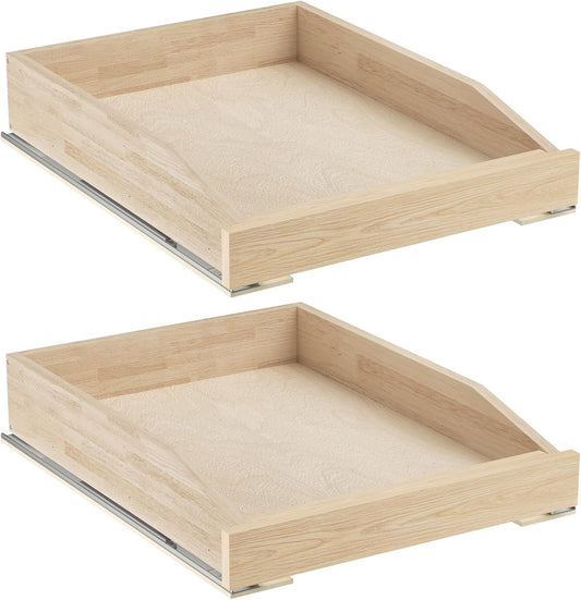 ROOMTEC Pull Out Cabinet Organizer with Soft Close, 16-1/2" W x 21" D, Pull Out Cabinet Drawer for Kitchen cabinets, Pull Out Cabinet Shelf, Finished, Bottom Assembly, 2PCS