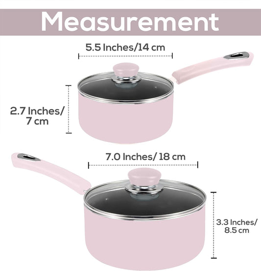 Utopia Kitchen Nonstick Stock Pot Saucepan Set with Lids, 1 Quart and 2 Quarts Multipurpose Stock Pots Set for Home, Kitchen or Restaurant, Purple & Black