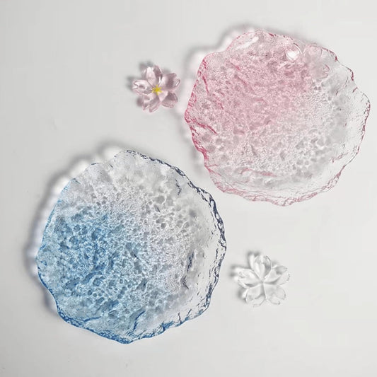 Colorful Glass Dessert Plates, Crystal Clear Snack Fruit Candy Cake Plate, Irregularity Shape Plates for Appetizer, Ice Cream, Salad, Small Serving Dishes (pink, 5.7inch 2pcs)