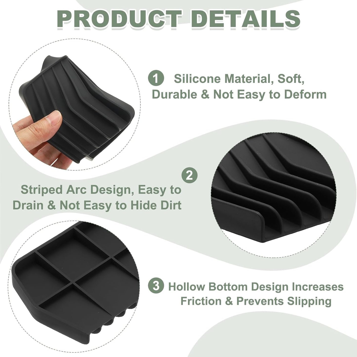 uxcell 2Pcs Soap Dish with Drainage, Silicone Self Draining Soap Bar Holder Sponge Shampoo Bars Tray for Bathroom, Shower, Bathtub, Kitchen, or Countertop(Black)