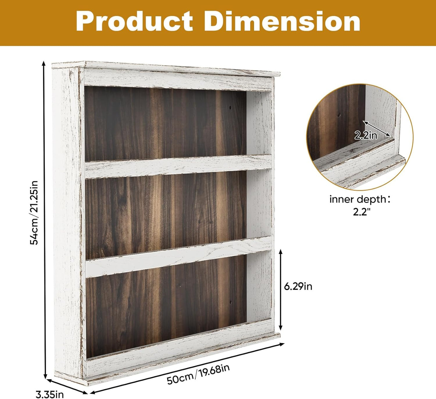 lesolar Rustic Torched Wood Spice Rack Wall Mount, 3 Tier Hanging Spice Rack, Vertical Spice Organizer Seasoning Jar Shelves for Pantry Kitchen Countertop Cabinet