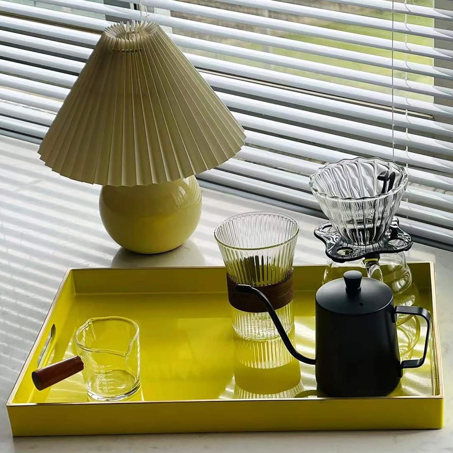 Zosenley Decorative Tray, Rectangular Plastic Tray with Handles, Modern Vanity Tray and Serving Tray for Bathroom, Kitchen, Ottoman and Coffee Table, 15.6" x 10.2" (Yellow)