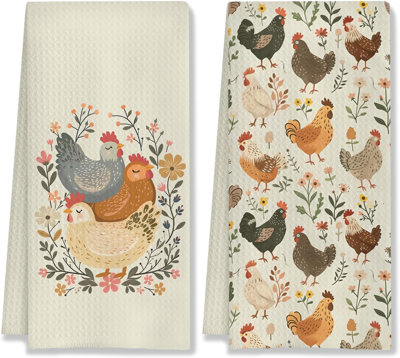 Farmhouse Chicken Rooster Kitchen Towels, Chicken Dish Towels, Rooster Decor Hand Towel for Bathroom Kitchen Decor, Cock Mom Lady Gifts,16x24 Inch Set of 2