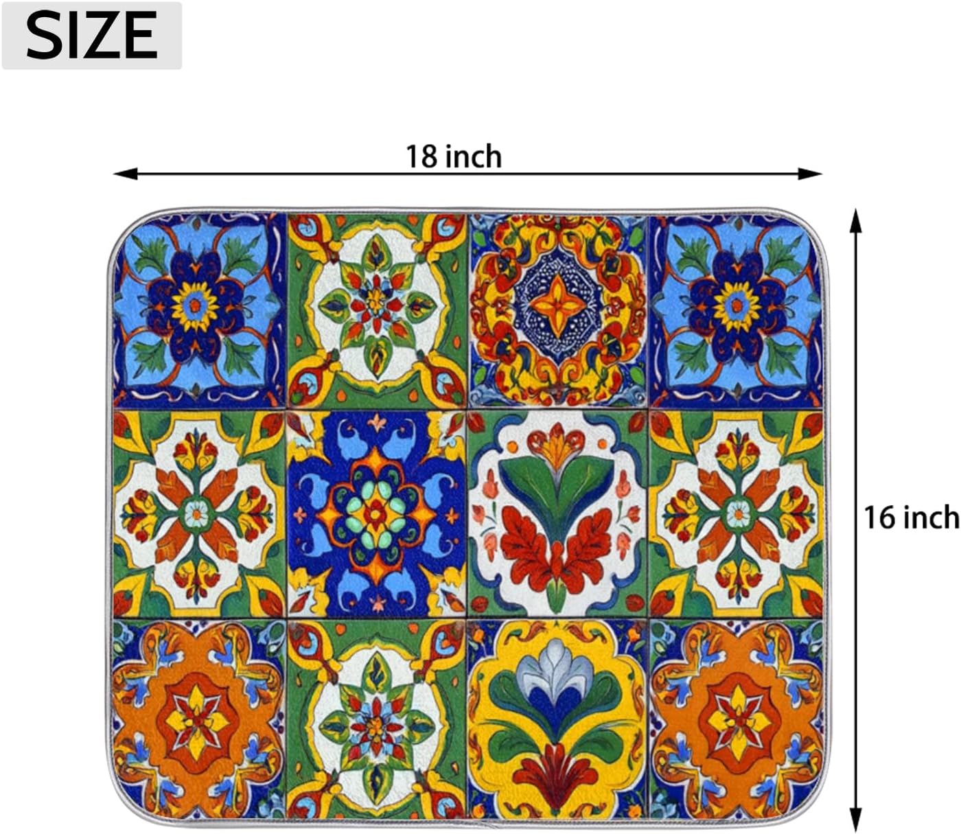 Dish Drying Mats for Kitchen - Super Absorbent Dish Dryer Mat for Countertops Microfiber Dishes Drainer Pad Hide Stain Draining Rack Mat Gadgets for Easy Clean Multi-Use 16"x18" (Mexican Tiles, S)