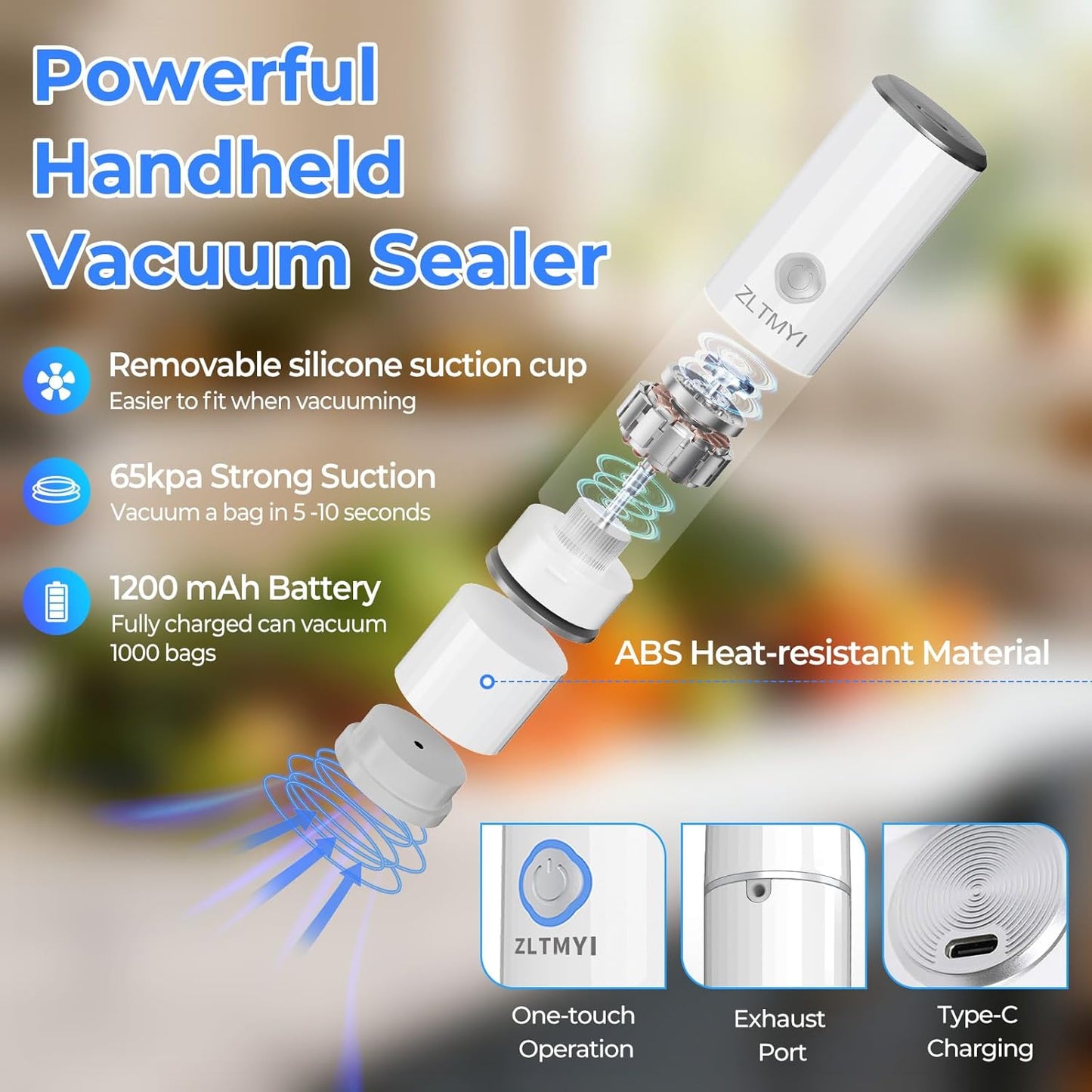 Handheld Vacuum Sealer for Food, Compact Portable Food Saver Pump with 20 BPA‑Free Reusable Vacuum Bags Type-C Rechargeable, Ideal for Sous Vide, Meal Prep, Leftovers & Freezer Storage