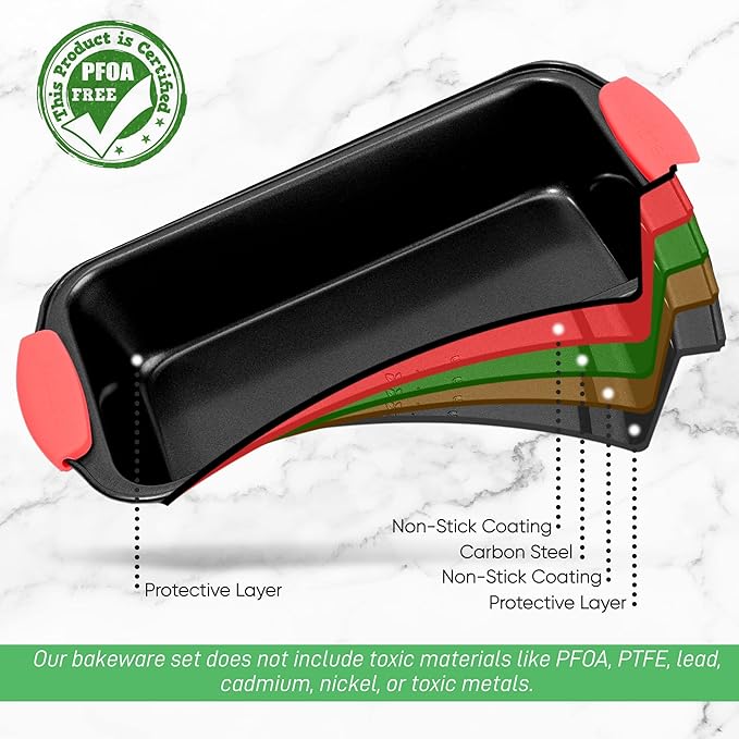 NutriChef Non-Stick Bread Loaf Pan - Premium Carbon Steel Banana Bread Pan w/Silicone Handles - PFOA, PFOS, PTFE-Free Quick-Release Nonstick Coating, Even Heat Distribution - Black, 8-Inch