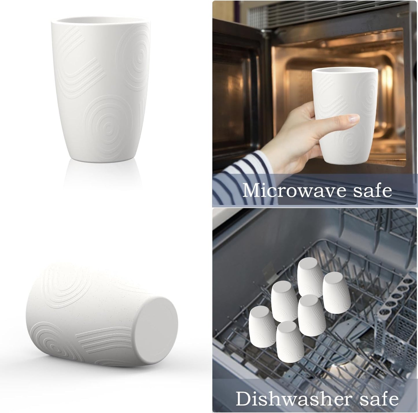 Homienly Drinking Cups 12 OZ Wheat Straw Cup Sets of 6 Reusable Water Drinking Glasses Dishwasher Safe Water Glasses Lightweight Tumbler for Kitchen - White