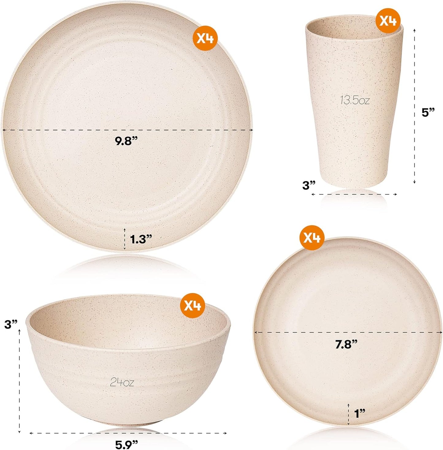 Wheat Straw Dinnerware Sets | Unbreakable Dinnerware Sets | Dishwasher Microwave Safe Dinnerware | Eco Friendly Non Breakable Dinnerware Sets | RV Outdoor Camping (Beige, Service for 4 (16 pcs))