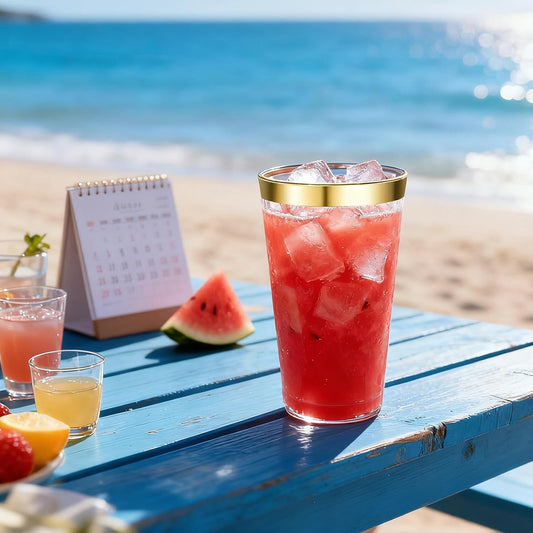 100 Pcs Gold Plastic Tumblers - 16 oz Clear and Gold Rim Plastic Wine Cups, Big Size Fancy Disposable Party Cup Beverage Drinking Cup for Party, Wedding, Halloween, Thanksgiving & Christmas