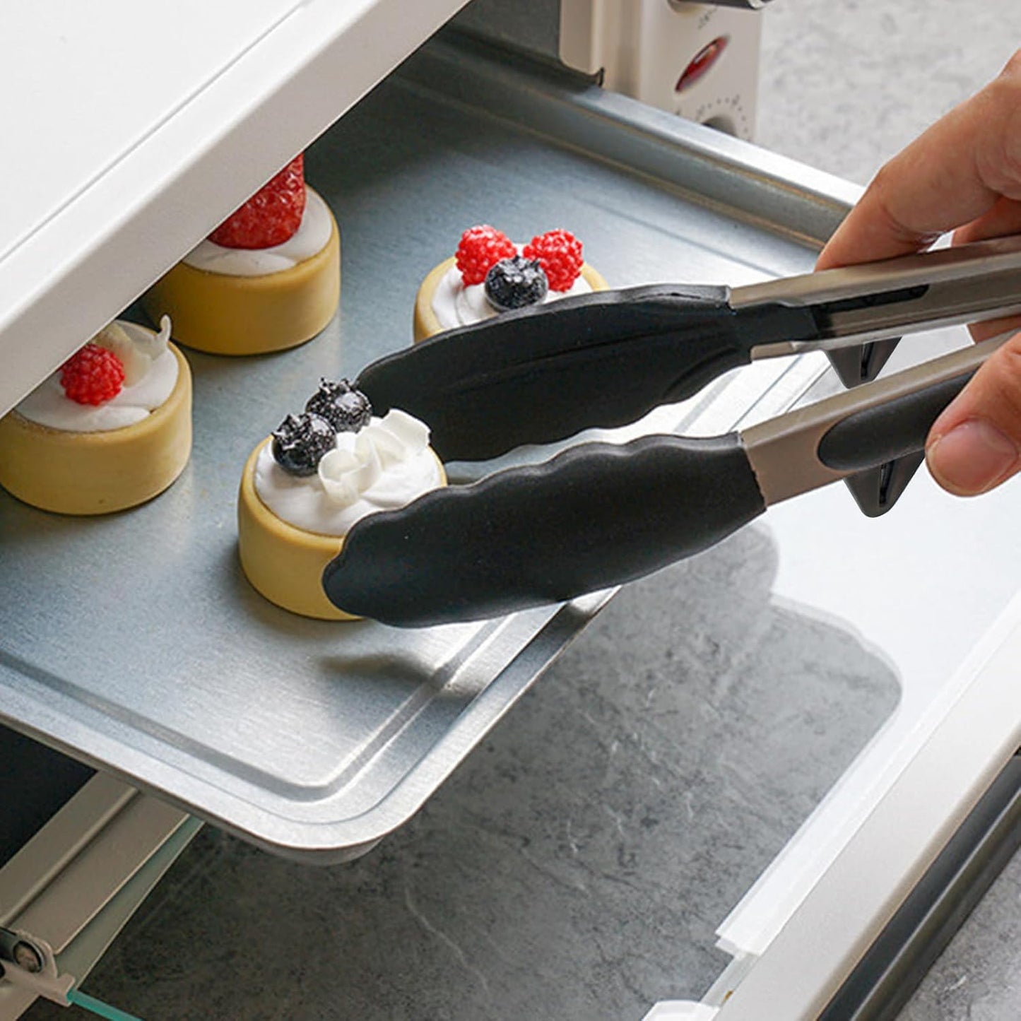 NileHome Tongs for Cooking, Professional Stainless Steel Cooking Tongs – Heat-Resistant for Grilling, BBQ, Serving Salad, Pasta, and Kitchen Use, Dishwasher Safe, Set of 9" 12", Black