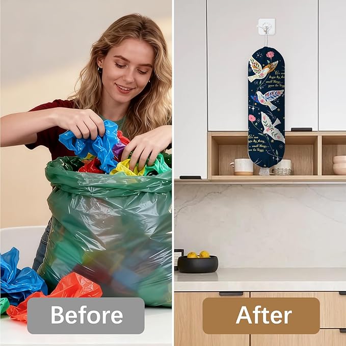 Bird Plastic Bag Holder, Wall Mount Organizer for Reusable Canvas Grocery Bags, Decorative Home Kitchen Pantry Decor Hanging Plastic Bag Dispenser, Christ Bird Shopping Bags Storage Dispenser