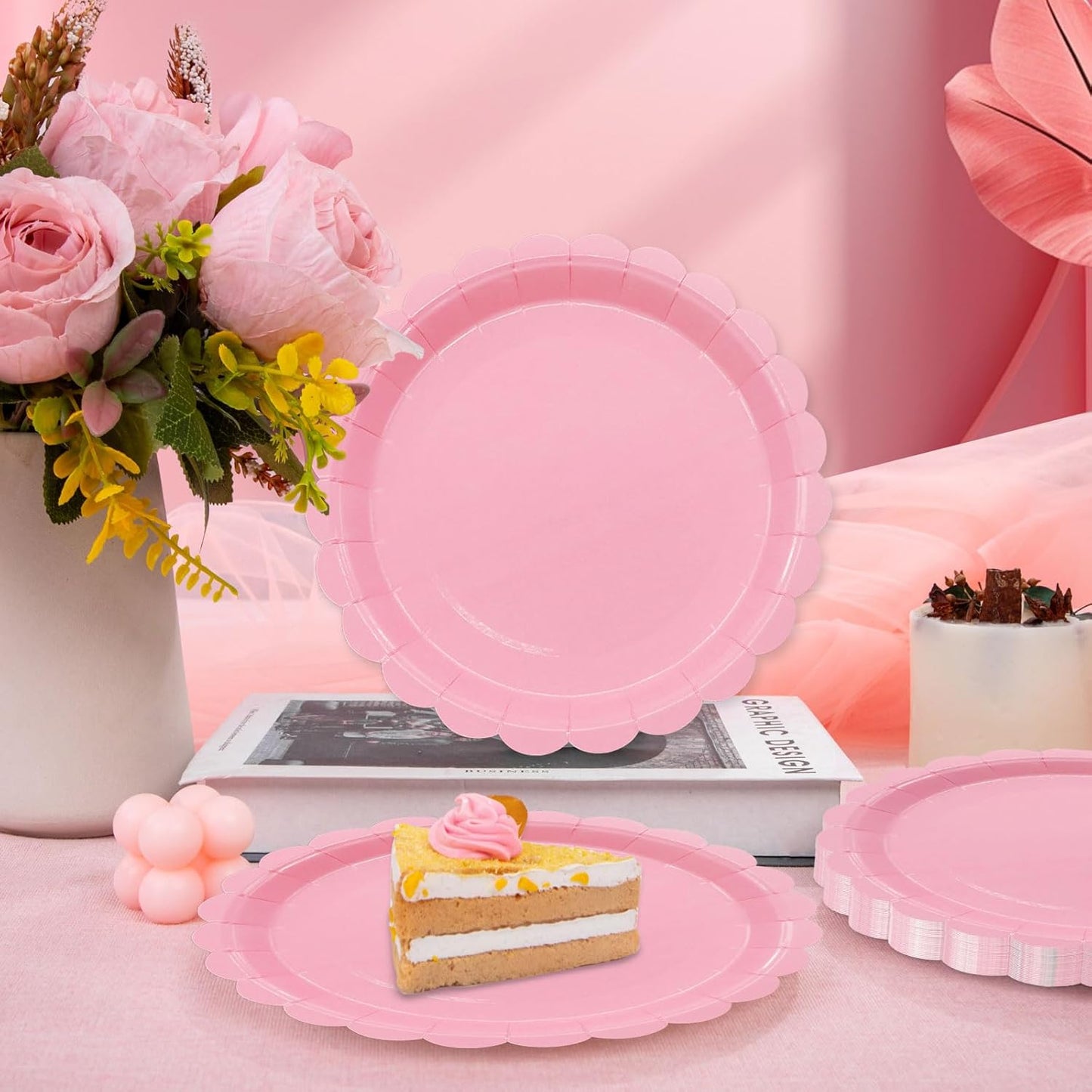 50Pcs Light Pink Paper Plates Pink Party Supplies 9 Inch Disposable Dessert Plates Birthday Party Plates for Valentines Tea Party Baby Shower Wedding Graduation Picnic BBQ