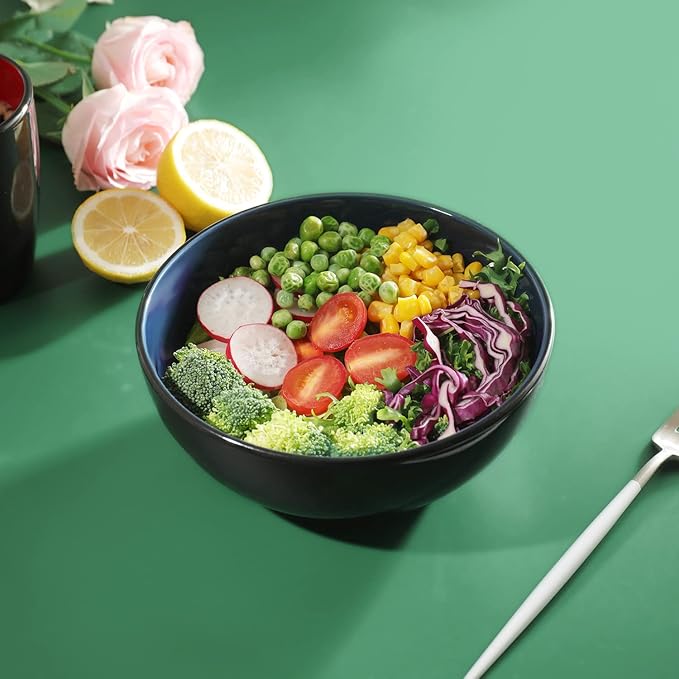 Bestone 16 Piece Round Kitchen Dinnerware Set, Blue and Black, Stoneware