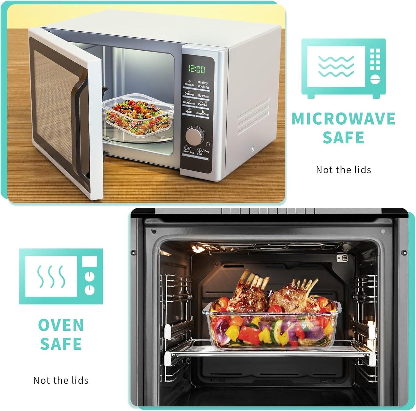 Skroam 10-Pack Glass Meal Prep Containers, Food Storage Containers with Snap Locking Lids, Airtight Bento Boxes for Microwave, Oven, Freezer and Dishwasher